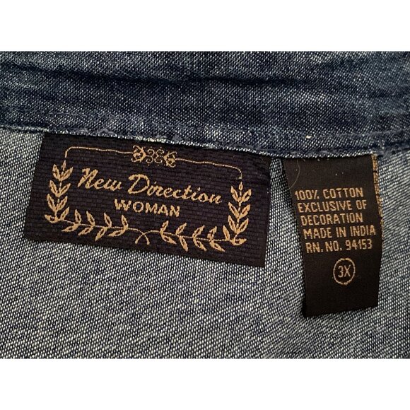 VTG New Direction Woman Denim Shirt Jacket LS Copper Sequin Double Breast 3X - Picture 10 of 10